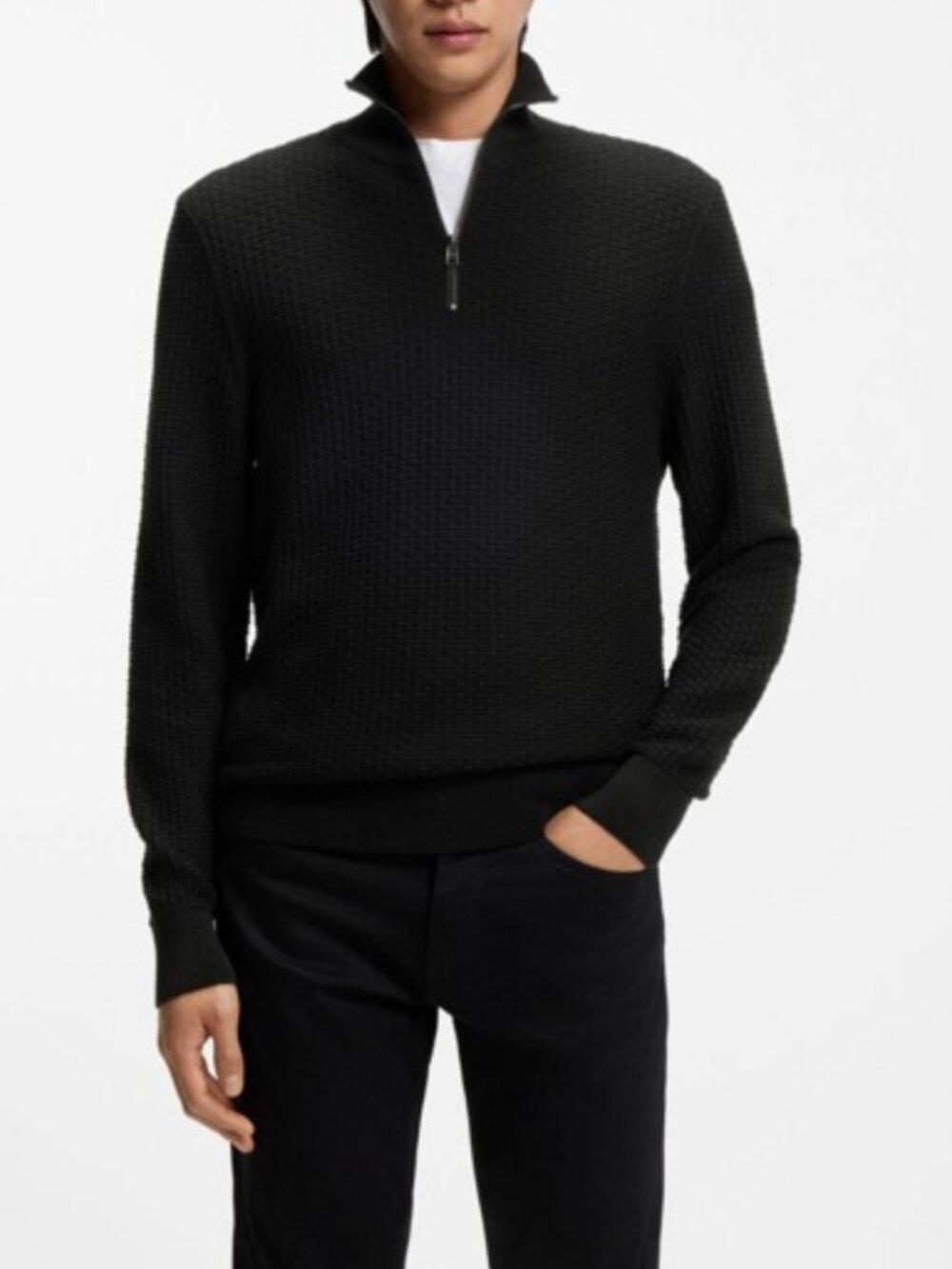 Hugo Boss quarter zip wool sweater black men's size M